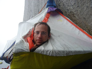 Alon pokes head out of portaledge